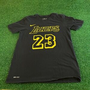 Nike Lakers LeBron James #23 Dri-FIT T-Shirt Athletic Cut Black Mens Small